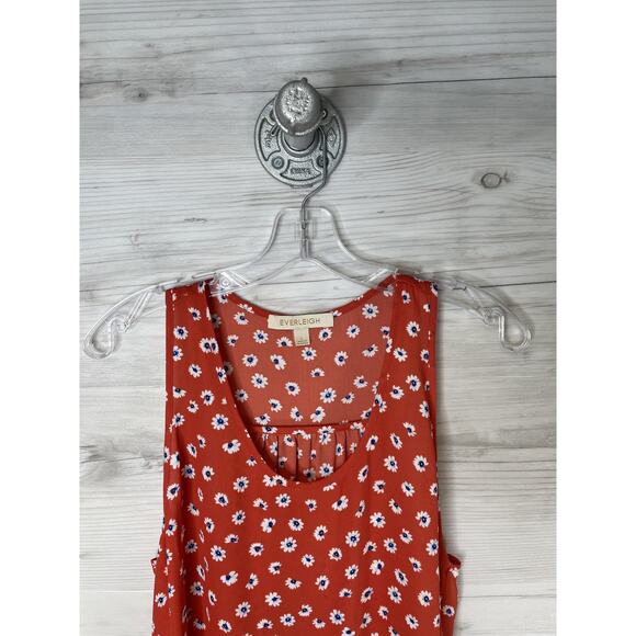 Everleigh Blouse Womens Large Red Floral Daisy Print Sleeveless Tank Top Flowy - Picture 2 of 7